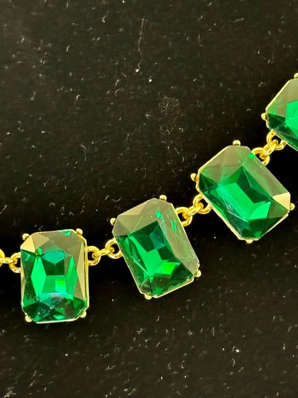 J.Crew Emerald Green Crystal Emerald Cut Collar Statement Necklace Gold
